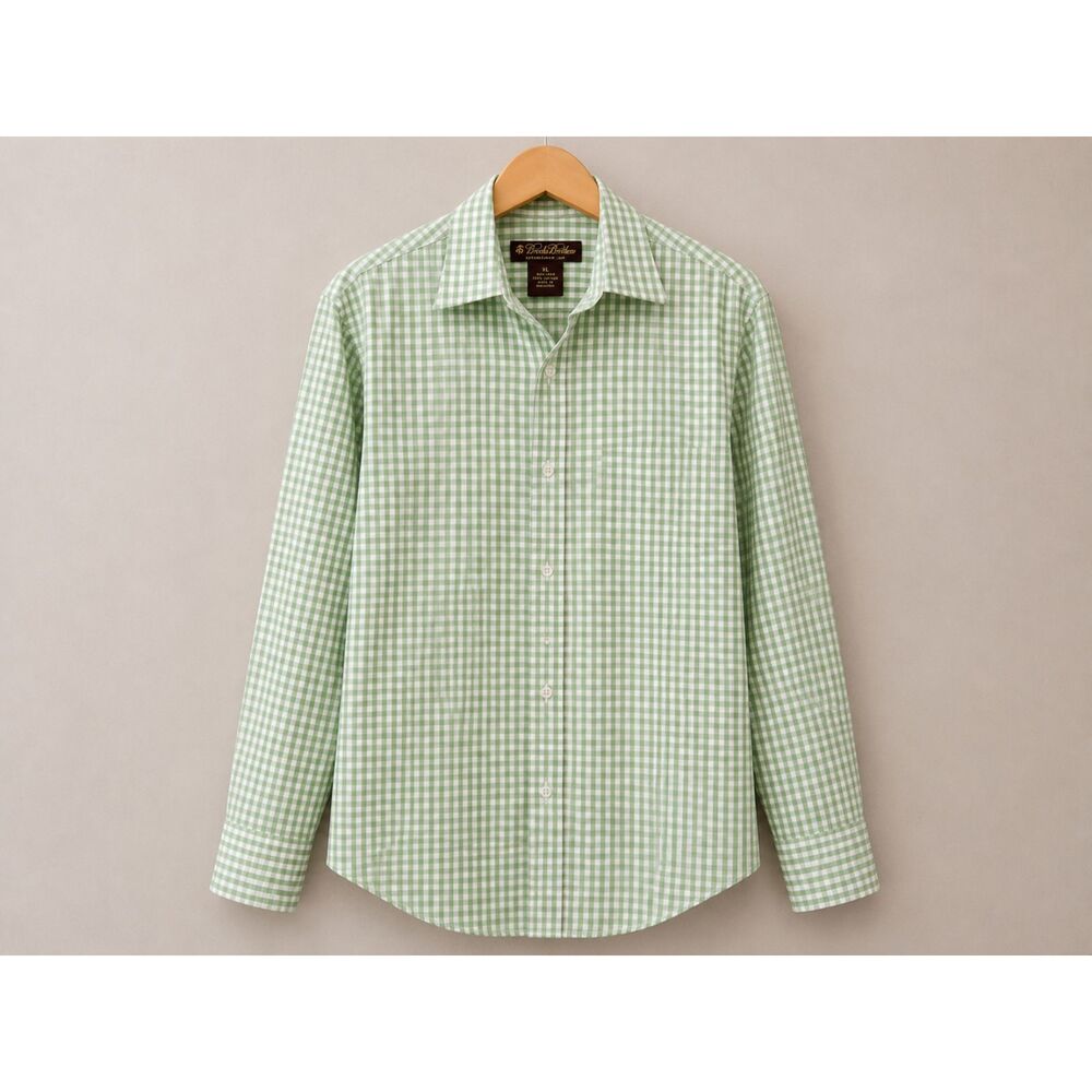 Brooks Brothers Non-Iron Gingham Button-Down Shirt | Women's XL | Green Check |